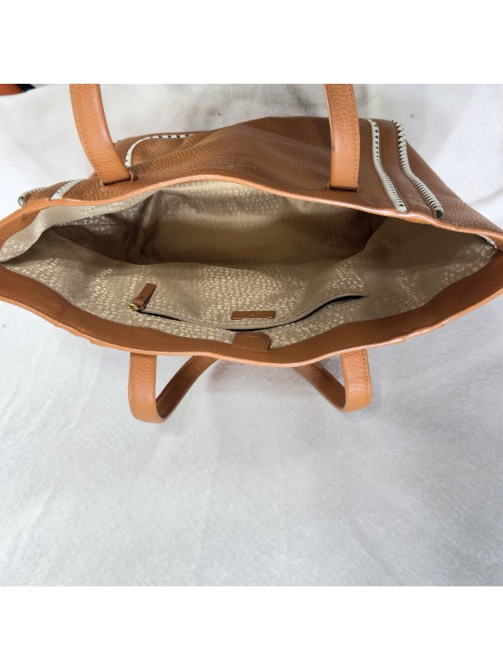 KATE SPADE New York Sheffield Dorma Brown Leather Tote White/Black Trim Detail - Picture 9 of 13